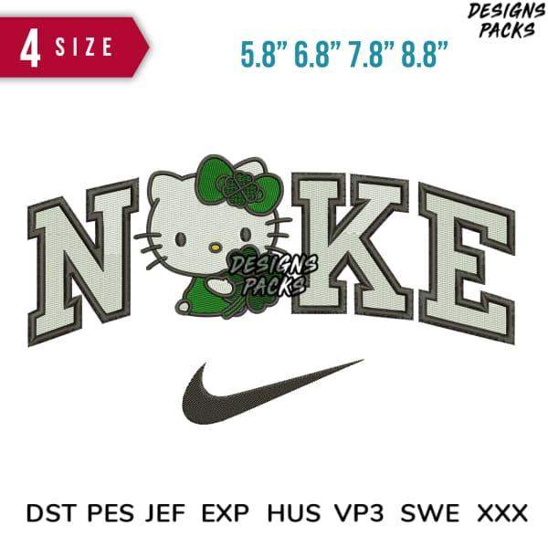Hello Kitty in green bow with Nike swoosh, embroidery design in 4 sizes, DST PES formats