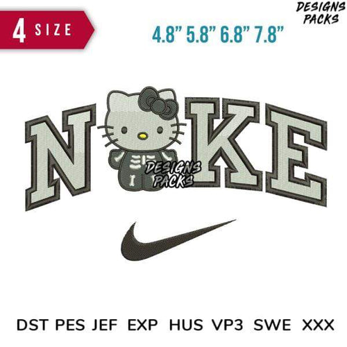 Hello Kitty in Nike-style embroidery design with 4 sizes, compatible with DST PES JEF formats