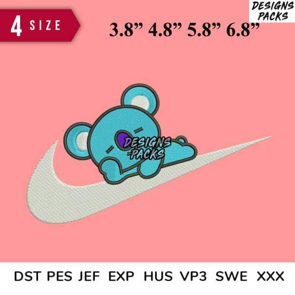 Blue bear embroidery design with Nike swoosh, available in multiple sizes and formats