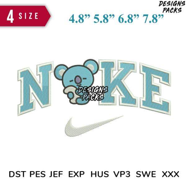 Cute koala embroidery design with 'NOKE' text, 4 sizes, DST PES formats, instant download