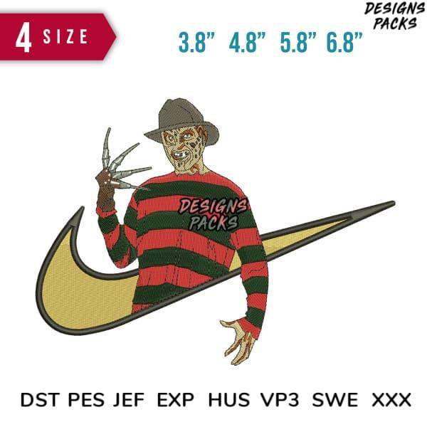 Freddy Krueger embroidery design with Nike swoosh, 4 sizes, DST PES JEF formats