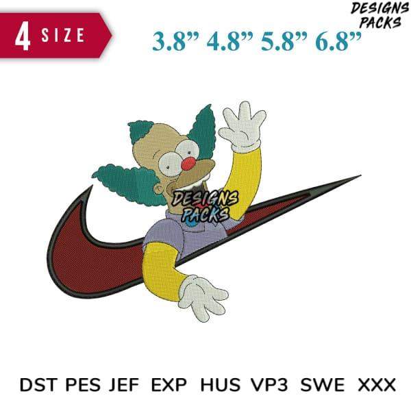 Embroidery design of clown character in Nike swoosh, 4 sizes, DST PES JEF formats