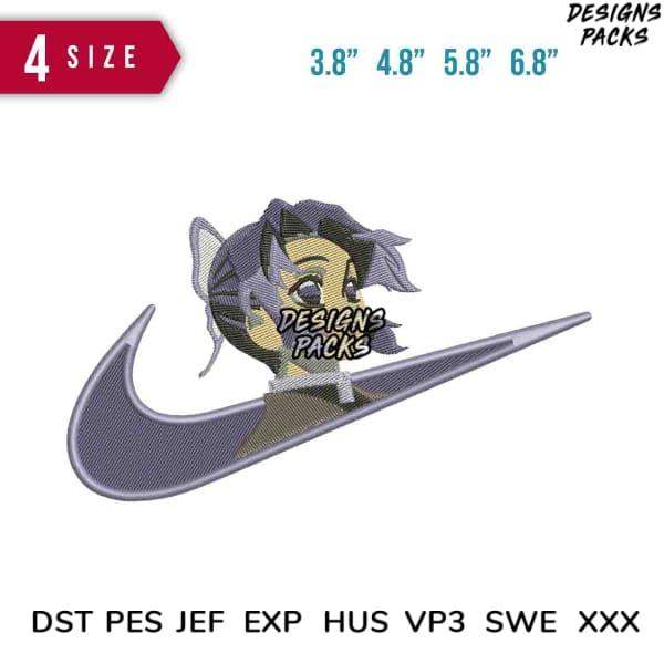Embroidery design featuring anime-style character with Nike swoosh, available in DST PES JEF formats