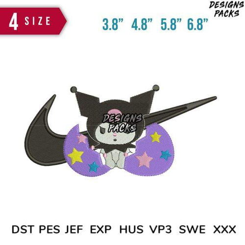 Cute Kuromi embroidery design with purple star eggs, 4 sizes, PES DST JEF formats for machine embroidery