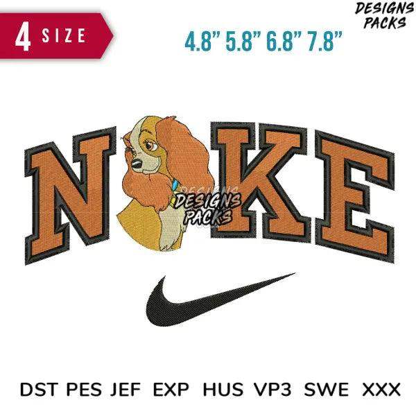 Swoosh Lady Dog Glance Embroidery Design  4.8" 5.8" 6.8" 7.8"