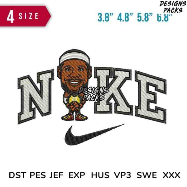 Embroidery design featuring cartoon basketball player with Nike logo, available in multiple sizes and formats