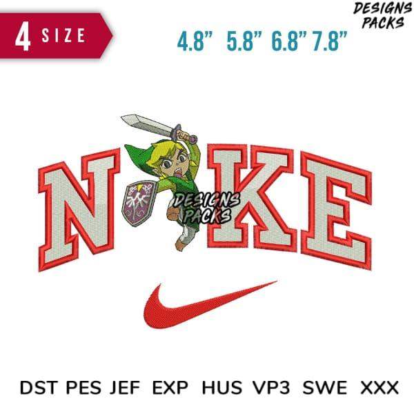 Link from Zelda embroidered on Nike-style lettering, available in DST PES JEF formats for instant download