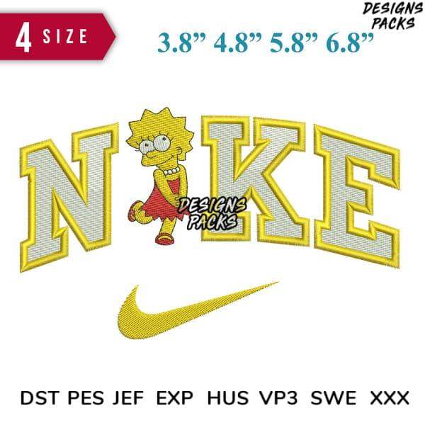 Lisa Simpson in Nike-style embroidery design, 4 sizes, DST PES JEF formats, print-ready for DTG/DTF