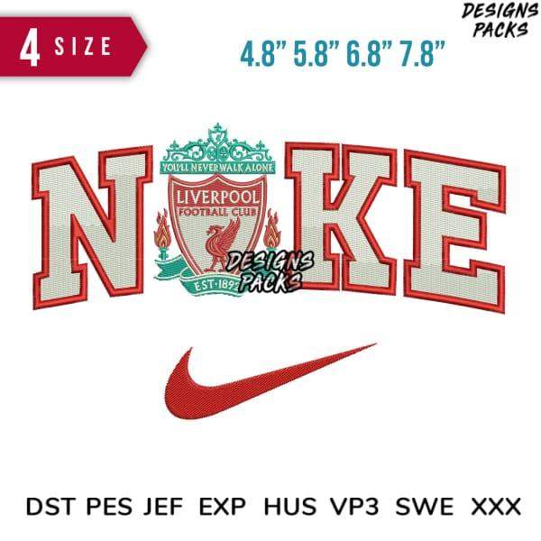 Liverpool FC Nike embroidery design in 4 sizes, compatible with DST PES JEF formats for instant download
