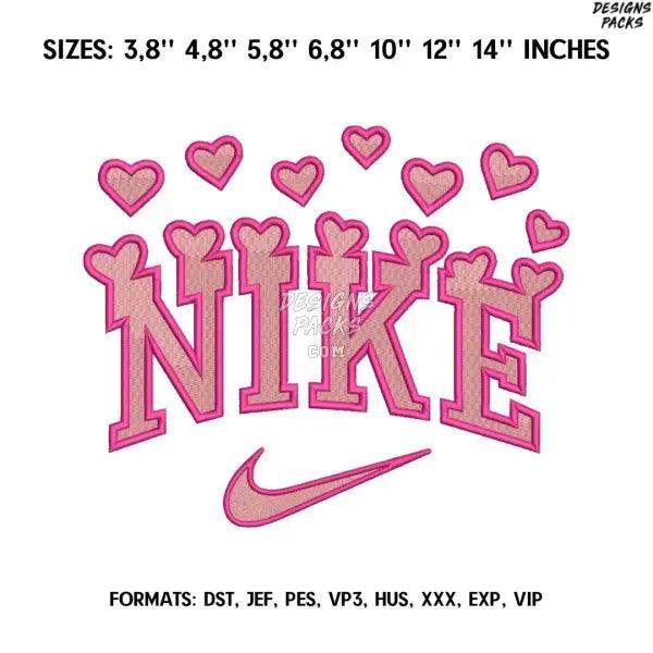 Nike Love Embroidery design file pes. Swoosh hearts embroidery design., Logo Nike embroidery
