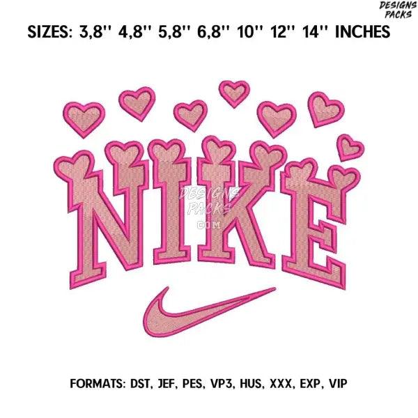 Nike Love Embroidery design file pes. Swoosh hearts embroidery design., Logo Nike embroidery