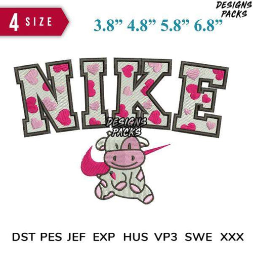 Cute unicorn with Nike-style lettering, heart pattern, 4 sizes, embroidery files DST PES JEF EXP