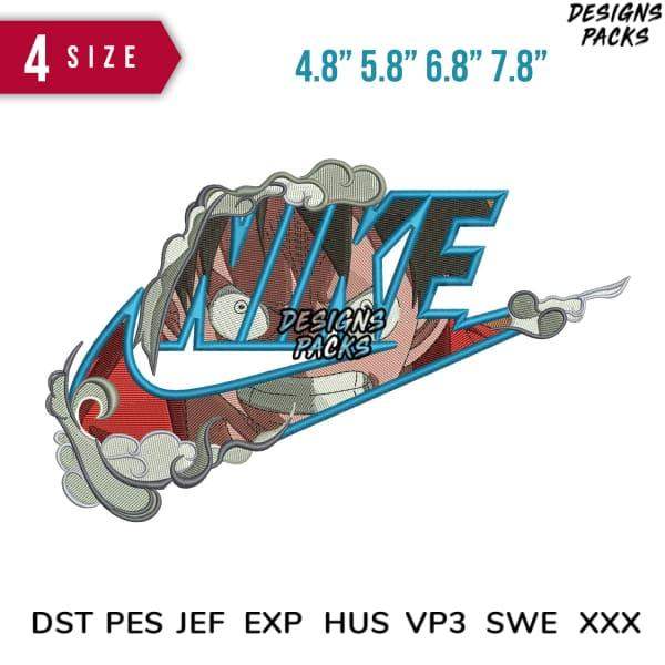 Embroidery design with stylized Nike swoosh, cloud effects, 4 sizes, DST PES JEF formats