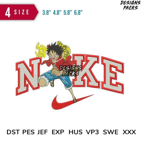 Embroidery design featuring anime character with Nike-style logo, available in multiple sizes and formats