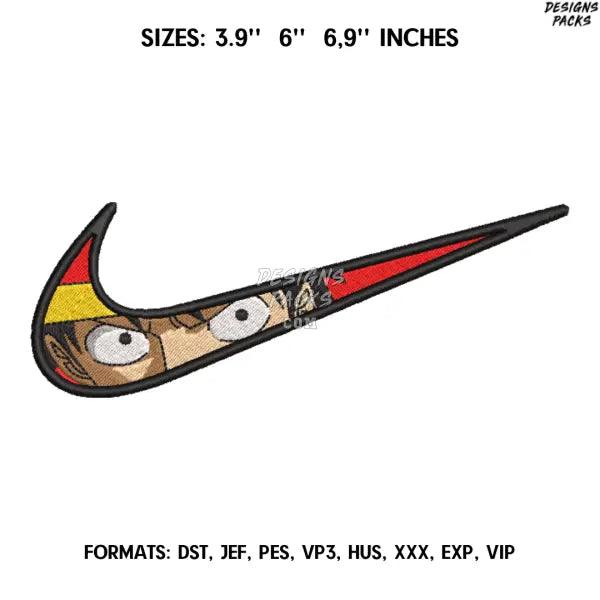 Nike Luffy Embroidery design file pes. Anime One Piece embroidery design., Swoosh embroidery