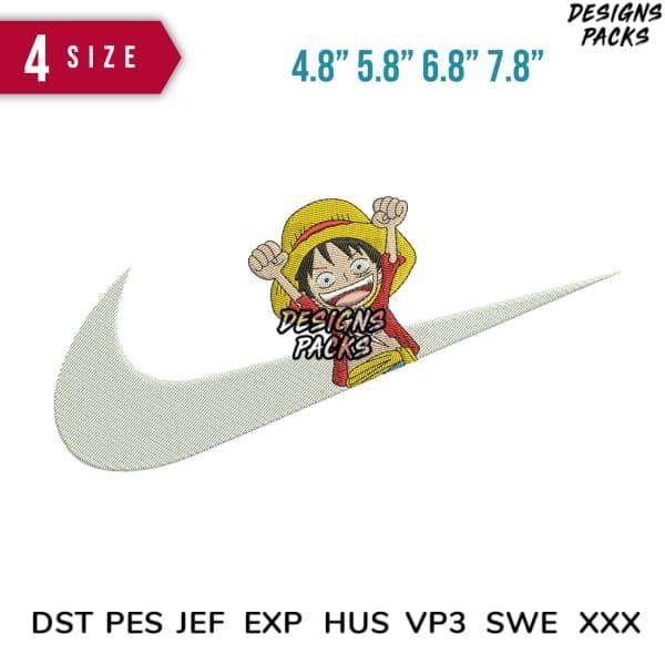Embroidery design of anime character on Nike swoosh, available in multiple sizes and formats
