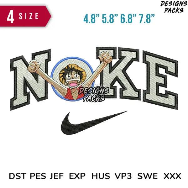 Swoosh Luffy round Embroidery Design  4.8" 5.8" 6.8" 7.8"