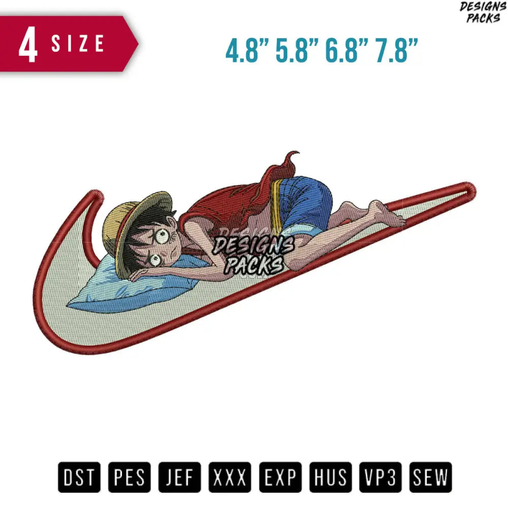 Swoosh Luffy Sleep Embroidery Design