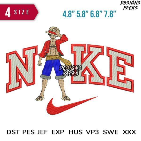 One Piece Luffy embroidery design with Nike logo, 4 sizes, DST PES JEF formats
