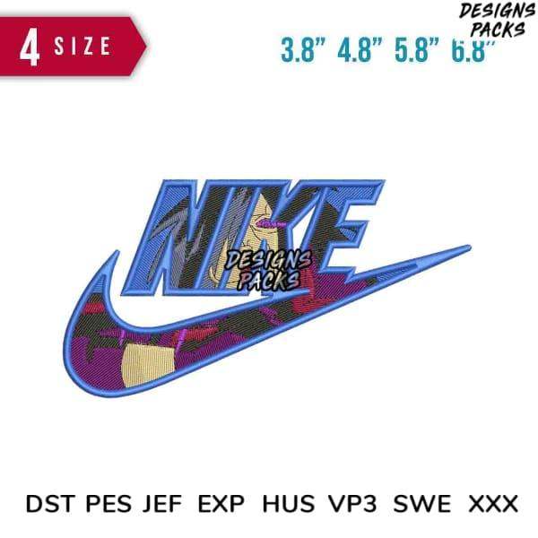 Nike Swoosh embroidery design in 4 sizes, PES DST JEF formats, print-ready for DTG or DTF