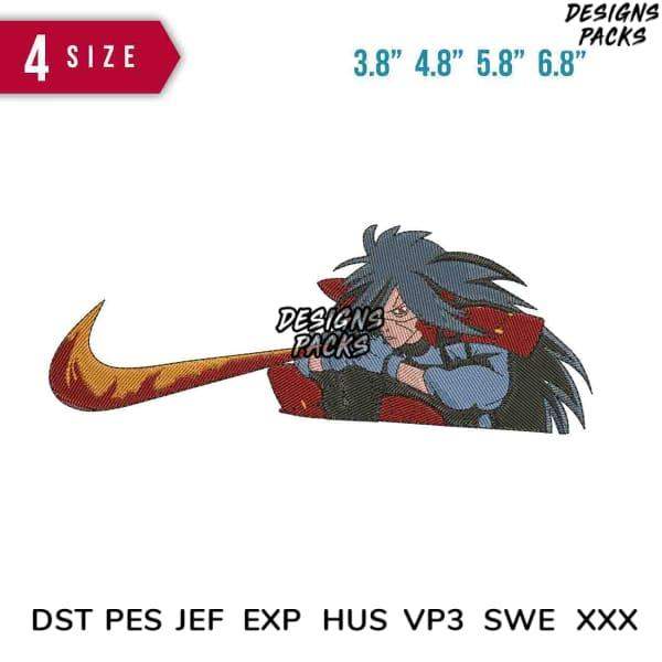 Anime character embroidery design with flame swoosh, 4 sizes, PES DST JEF formats for machine stitching