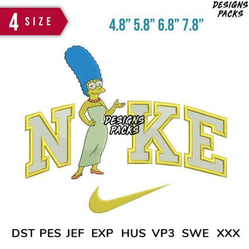 Marge Simpson embroidery design with Nike-style lettering, 4 sizes, DST PES JEF formats