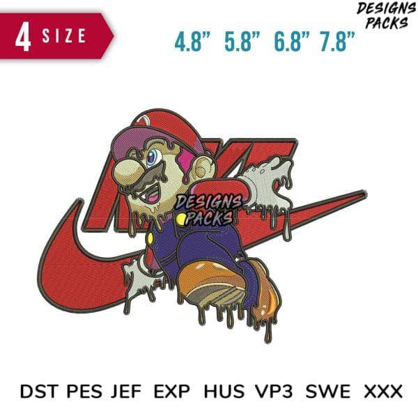 Mario melting on Nike swoosh, embroidery design in DST PES formats for instant download