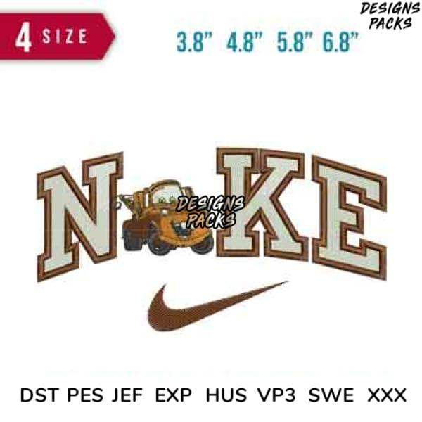 Embroidery design with 'NOKE' text, truck graphic, and swoosh, available in multiple sizes and formats