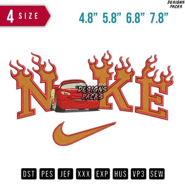 Swoosh Mc queen Fire Car Embroidery Design