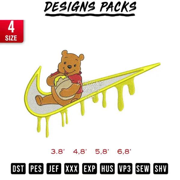 Swoosh melt winnie the Pooh Embroidery Design 