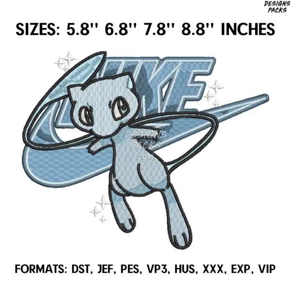 Nike Mew Embroidery Design File, Pokemon Anime Embroidery Design, Nike and Mew Anime Pes Design Brother