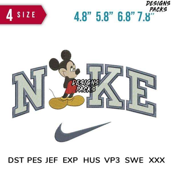 Mickey Mouse embroidery design with Nike swoosh, 4 sizes, DST PES JEF formats for instant download