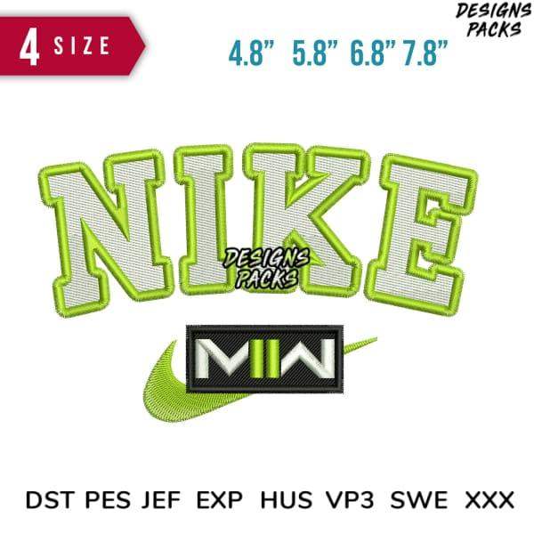 Embroidery design of Nike logo in green and white, available in multiple sizes and formats