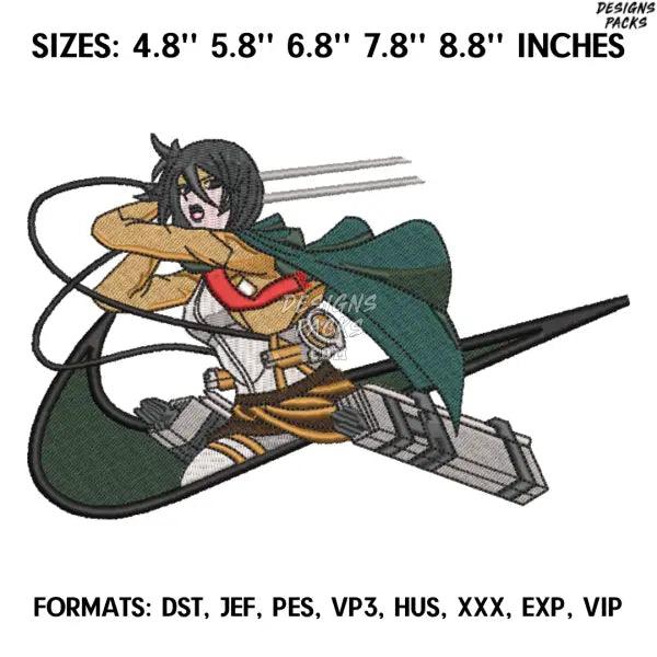 Nike Mikasa Embroidery Design File / Attack on Titan Anime Embroidery Design/ Mikasa Akkerman anime embroidery design