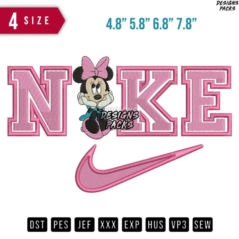 Swoosh Minnie Cartoon Mouse Embroidery Design