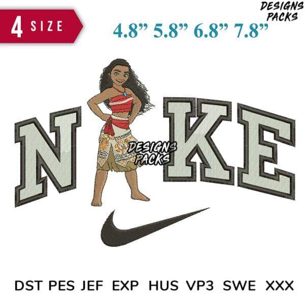 Moana-inspired embroidery design with Nike logo, available in multiple sizes and formats