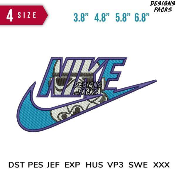 Embroidery design of Nike-style logo with 4 sizes, compatible with DST PES JEF formats for instant download