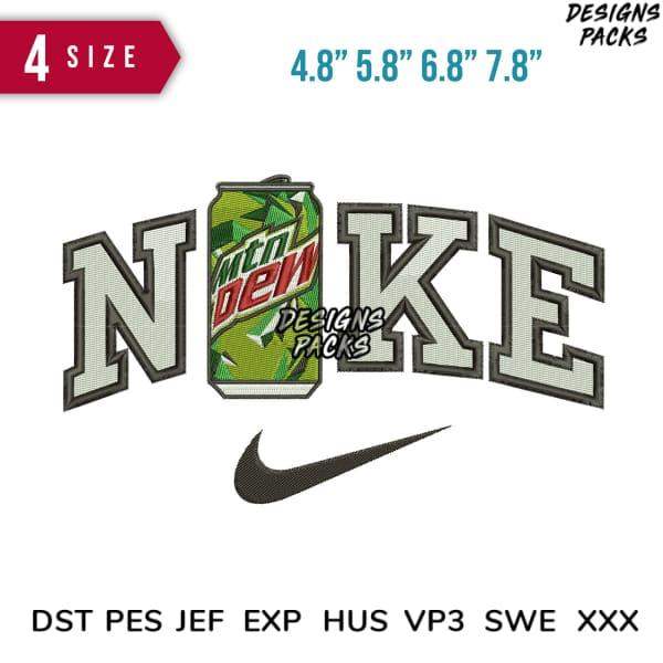 NOKE embroidery design with Mountain Dew can, 4 sizes, PES DST formats for instant download