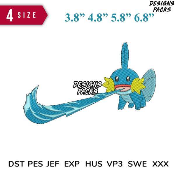 Mudkip embroidery design in 4 sizes, print-ready PES DST JEF formats for DTG, DTF, tumbler wraps