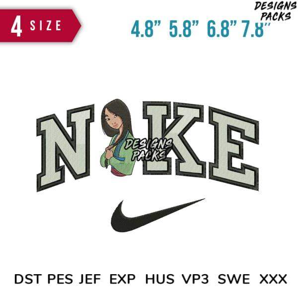 Embroidery design featuring 'NOKE' text with girl graphic, available in multiple sizes and formats