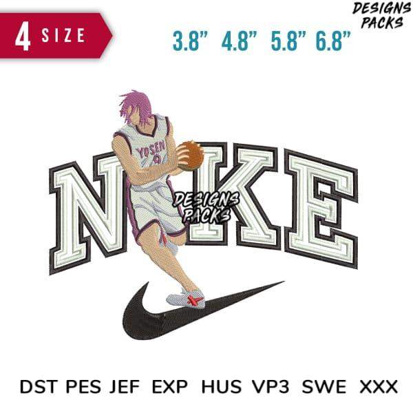 Basketball player embroidery design with Nike swoosh, available in 4 sizes & multiple formats