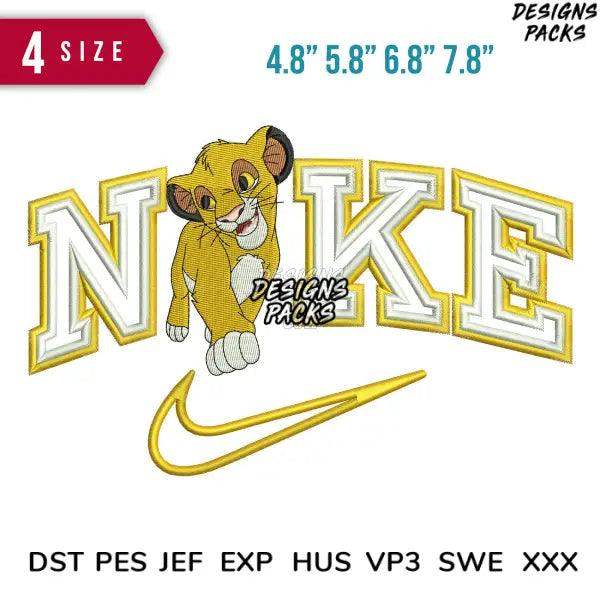 Embroidery design of Simba from Lion King with Nike logo, 4 sizes, DST PES JEF formats