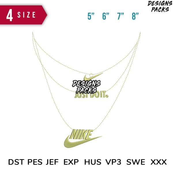 Nike Swoosh layered necklace design in 4 sizes, embroidery formats DST PES JEF EXP HUS VP3 SWE XXX
