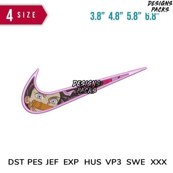 Pink Nike swoosh embroidery design with anime character, available in multiple sizes and formats