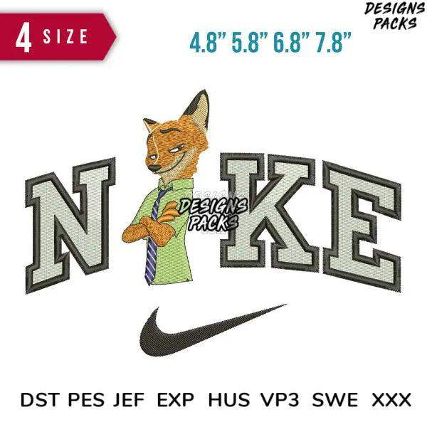 Swoosh Nick Wilde Embroidery Design 4.8" 5.8" 6.8" 7.8"