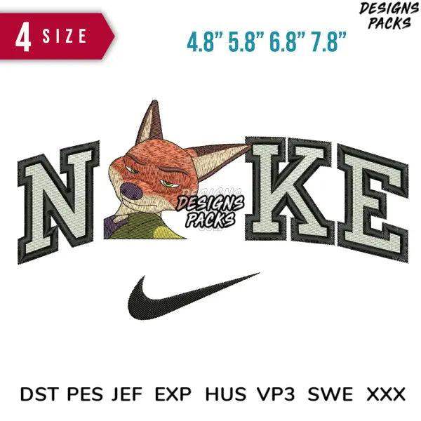 Swoosh Nick Wilde face Embroidery Design 4.8" 5.8" 6.8" 7.8"