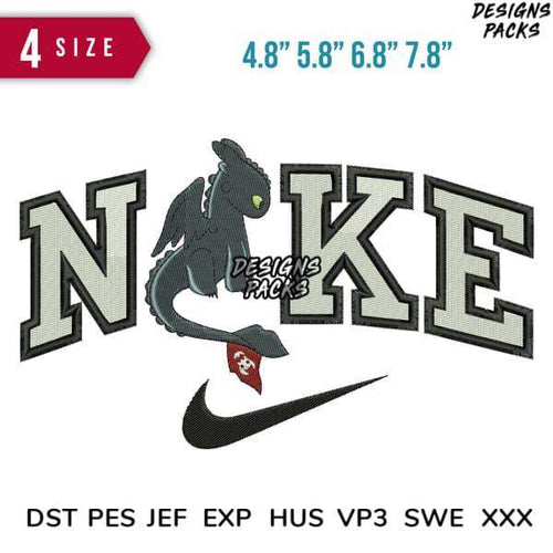 Embroidery design featuring dragon and Nike swoosh, available in multiple sizes and formats