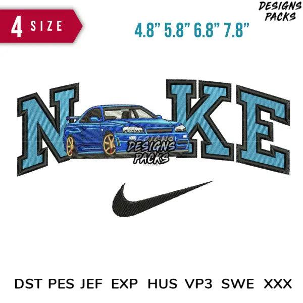 Swoosh Nissan blue Embroidery Design  4.8" 5.8" 6.8" 7.8"