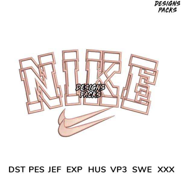 Nike logo embroidery design in rose gold, available in DST PES JEF formats for instant download