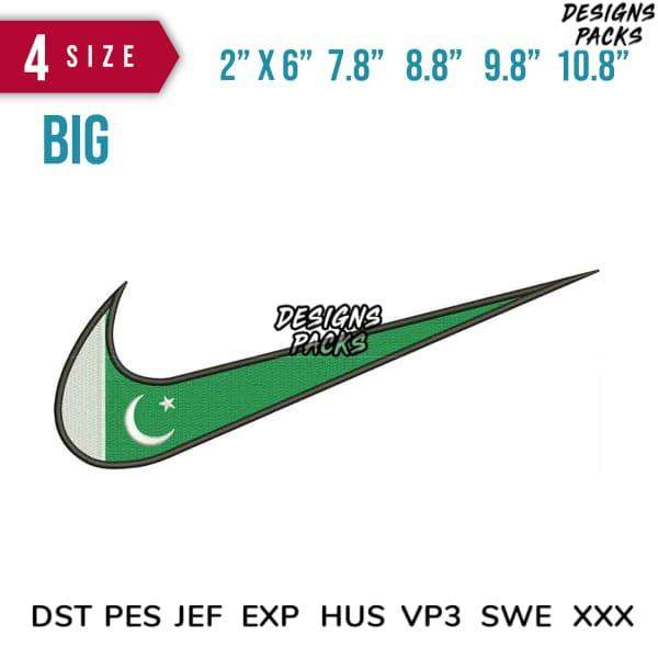Green Nike swoosh with Pakistan flag moon and star, embroidery design in multiple sizes